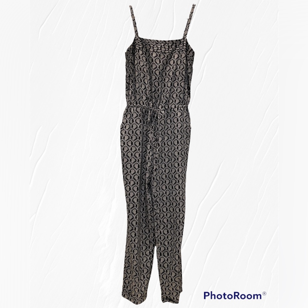 LOFT Black Patterned Jumpsuit